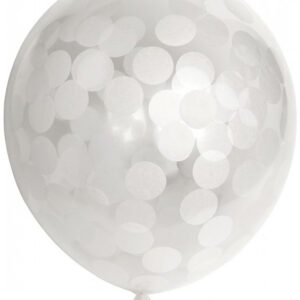 6 stk 30 cm Gjennomsiktige Ballonger med Hvite Store Konfettier