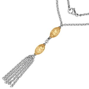 Sølvfarget Smykke med To Gule Ovale Perler