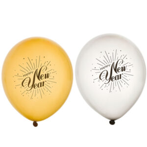 6 stk Sølv- og Gullfarget Happy New Year Ballonger 30 cm