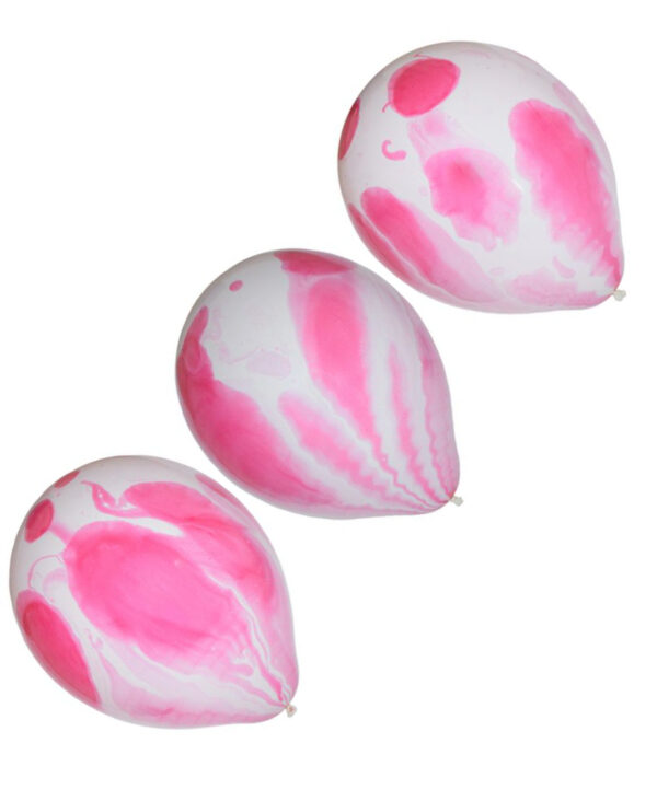 6 stk Hvite og Rosa Marmor Ballonger 30 cm