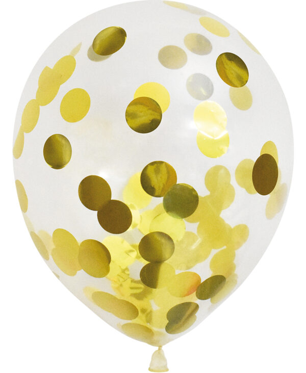 6 stk Klare Ballonger med Gullfarget Konfetti 30 cm