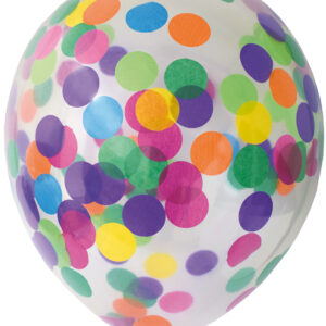 6 stk Klare Ballonger med Flerfarget Konfetti 30 cm