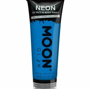 Blå Neon UV/Blacklight Ansikt- og Kroppsmaling med Svamp 75 ml