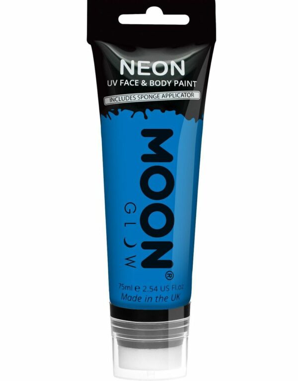 Blå Neon UV/Blacklight Ansikt- og Kroppsmaling med Svamp 75 ml