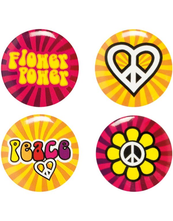 4 stk Hippie Buttons - Flower Power