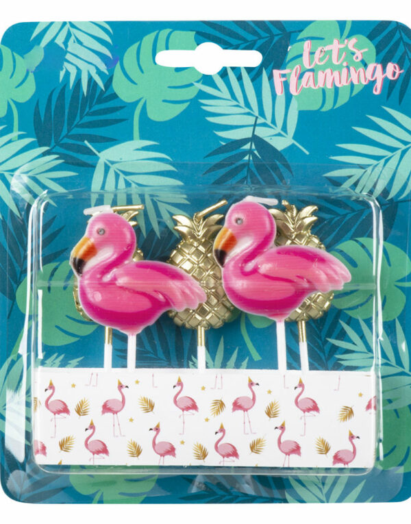 5 stk Flamingo og Ananas Kakelys - Flamingo Gold