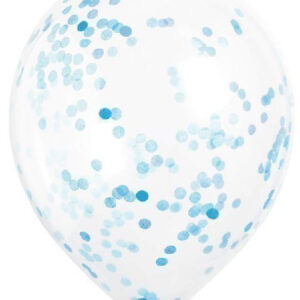 6 stk 30 cm Gjennomsiktige Ballonger med Lys Blå Konfetti