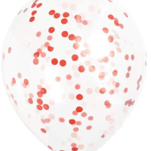 6 stk 30 cm Gjennomsiktige Ballonger med Rød Konfetti