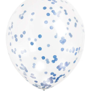6 stk 30 cm Gjennomsiktige Ballonger med Blå Konfetti