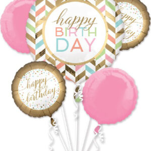Happy Birthday Ballongbukett med 5 Folieballonger