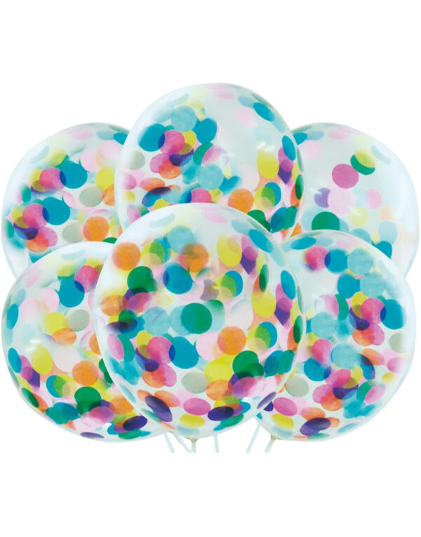 6 stk 30 cm Gjennomsiktige Ballonger med Store Fargerike Konfetti