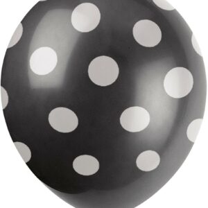 6 stk 30 cm - Svarte Ballonger med Hvite Polka Dots