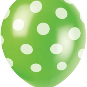 6 stk 30 cm - Limegrønne Ballonger med Hvite Polka Dots