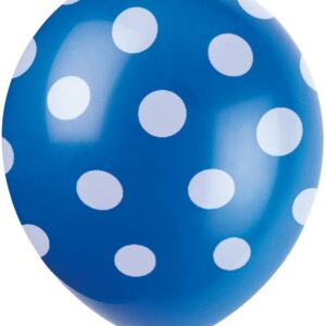 6 stk 30 cm Royal Blå Ballonger med Hvite Polka Dots