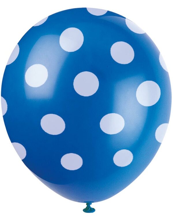 6 stk 30 cm Royal Blå Ballonger med Hvite Polka Dots