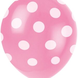 6 stk 30 cm - Rosa Ballonger med Hvite Polka Dots