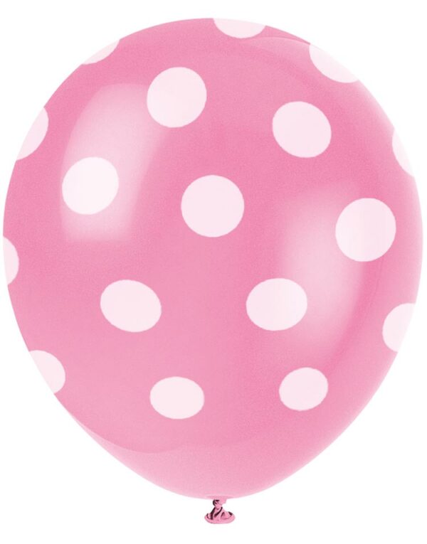 6 stk 30 cm - Rosa Ballonger med Hvite Polka Dots