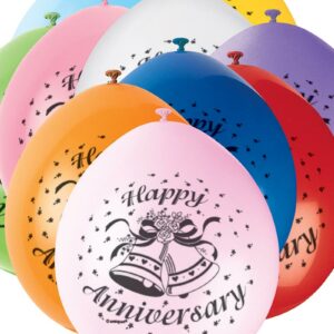 10 stk 23 cm - Happy Anniversary Ballonger i Assortere Farger med Svart Trykk