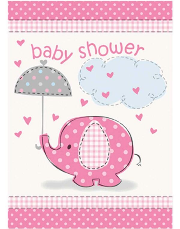 8 stk Invitasjoner - Babyshower Pink Elephant