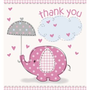 8 stk Takkekort - Babyshower Pink Elephant