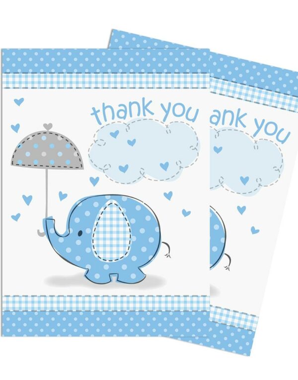 8 stk Takkekort - Babyshower Blue Elephant