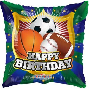 Happy Birthday - Firkantet Folieballong med Sportstema 46 cm