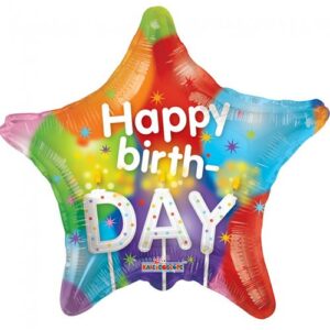 Happy Birthday - Stjerneformet Folieballong med Motiv av Ballonger 46 cm