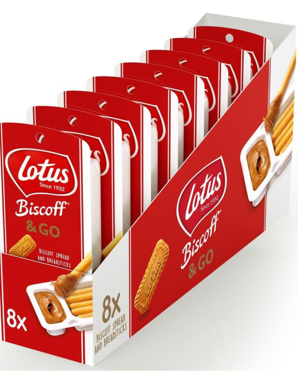 8 Stk Lotus Biscoff & Go - Brødpinner og Biscoff Spread - Hel Eske 360 gram