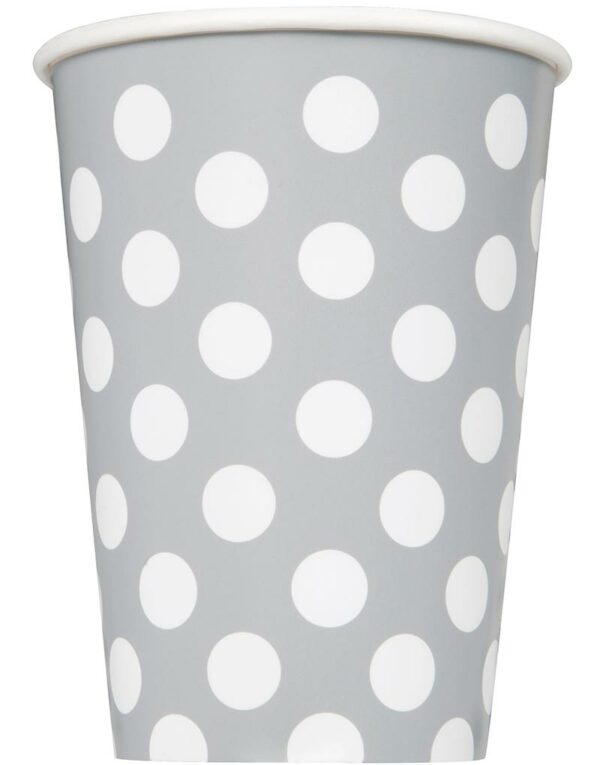 6 stk Sølvfargede Polka Dots Pappkrus 355 ml