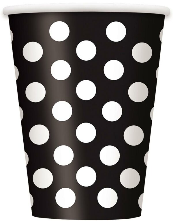 6 stk Svarte Polka Dots Pappkrus 355 ml