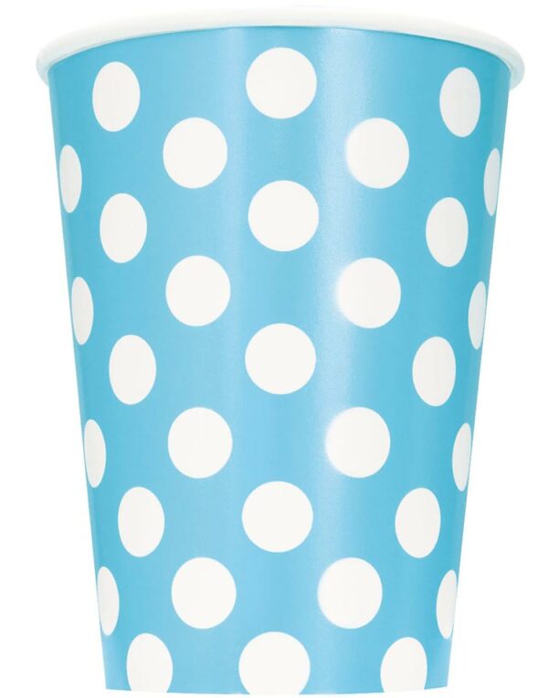 6 stk Lys blå Polka Dots Pappkrus 355 ml