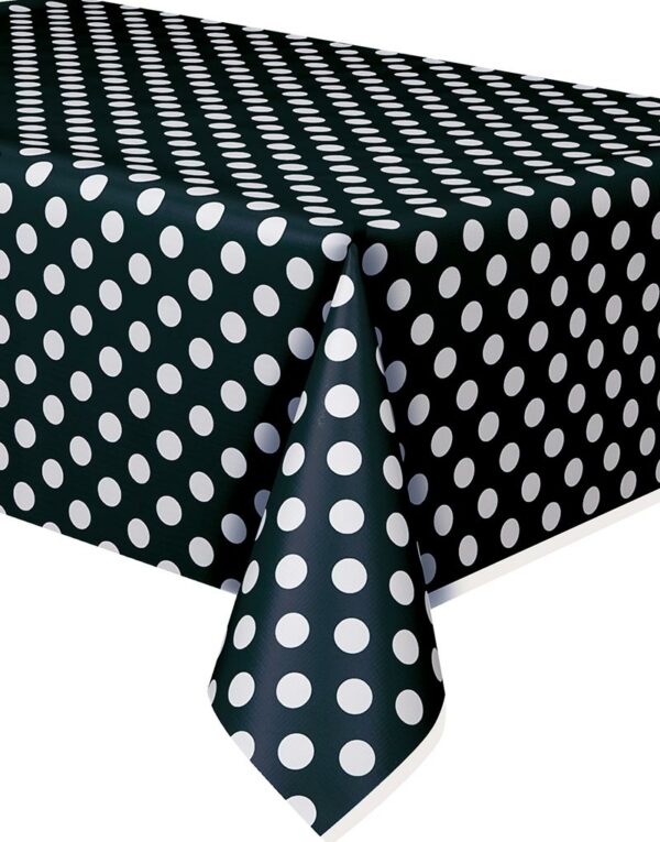 Svart Plastduk med Hvite Polka Dots 274x137 cm