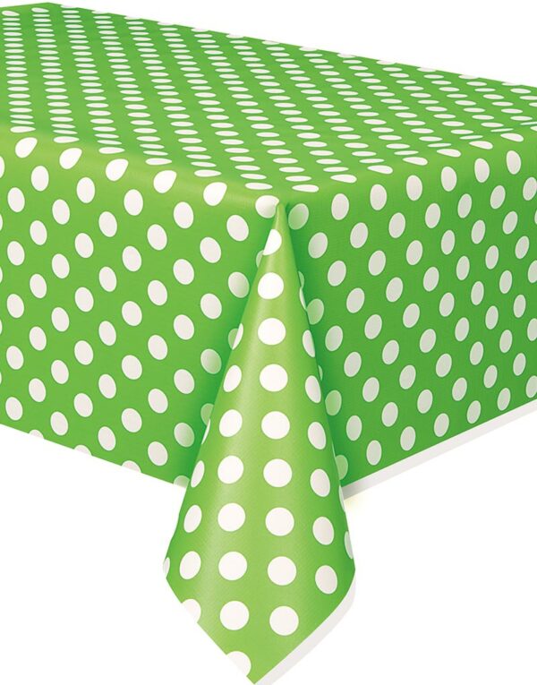 Limegrønn Plastduk med Hvite Polka Dots 274x137 cm