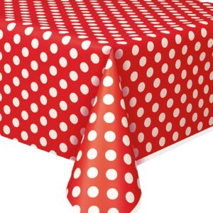 Rød Plastduk med Hvite Polka Dots 274x137 cm