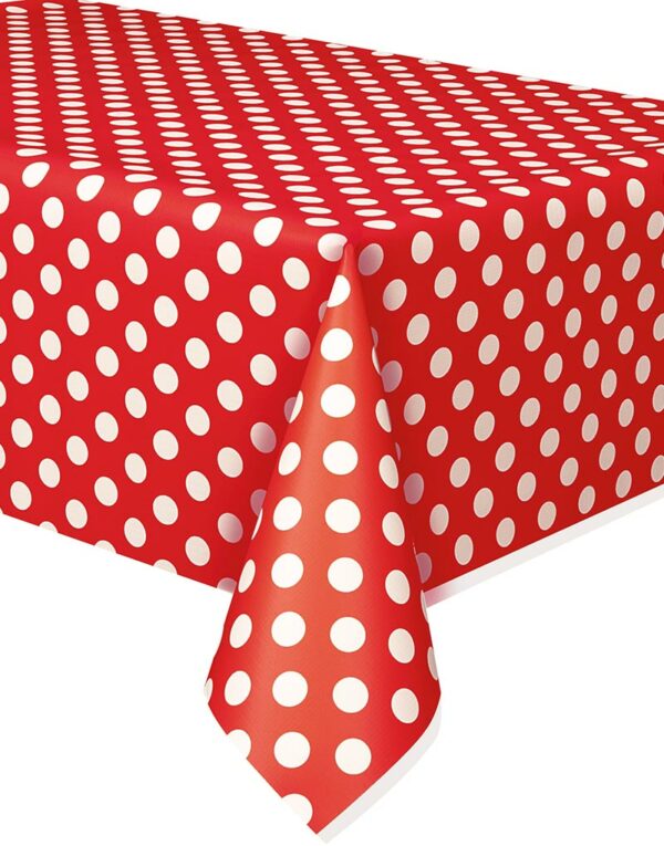 Rød Plastduk med Hvite Polka Dots 274x137 cm