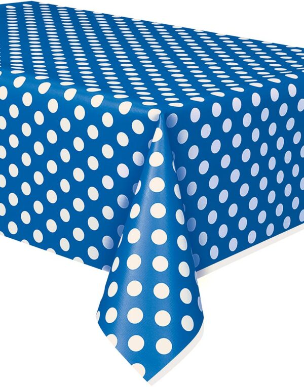 Royal Blå Plastduk med Hvite Polka Dots 274x137 cm