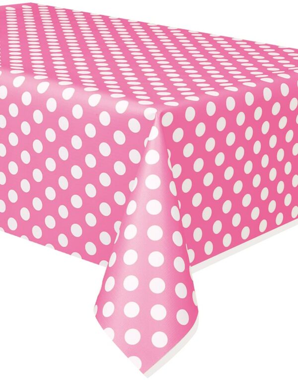 Rosa Plastduk med Hvite Polka Dots 274x137 cm