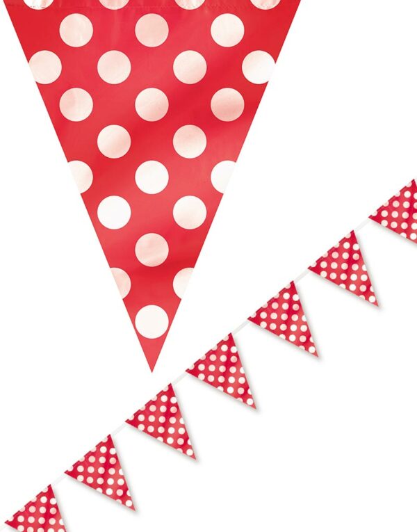 Rødt Banner med Hvite Polka Dots 365 cm