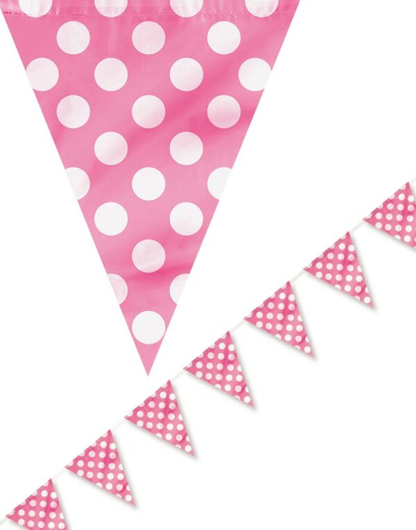 Rosa Banner med Hvite Polka Dots 365 cm