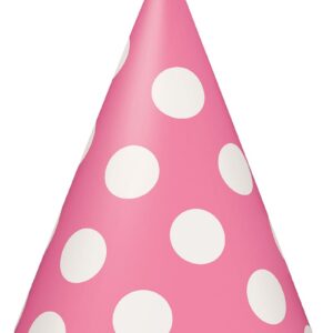 8 stk Rosa Partyhatter med Hvite Polka Dots