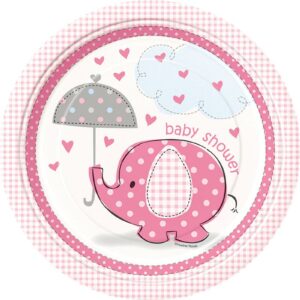 8 stk Papptallerkener 22 cm - Babyshower Pink Elephant