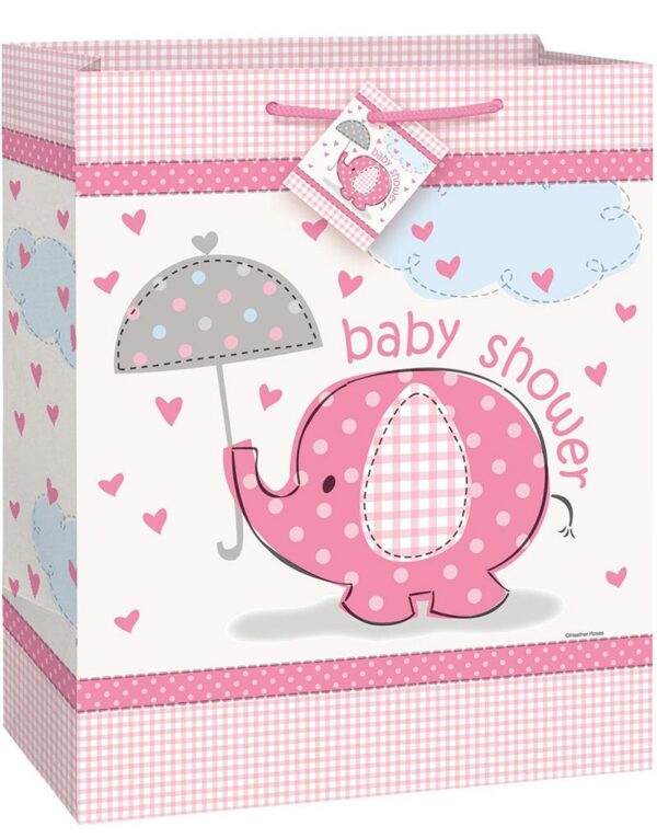 Gavepose 32x27 cm - Babyshower Pink Elephant