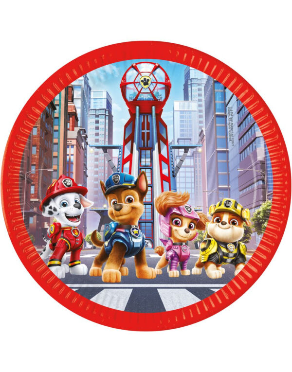 8 stk Papptallerkener 23 cm - Paw Patrol The Movie