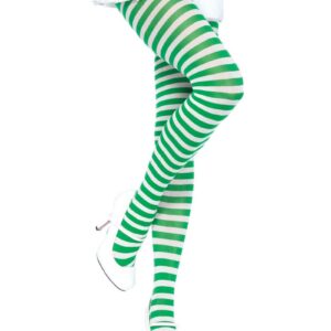 Stripete Hvit og Grønn Strømpebukse