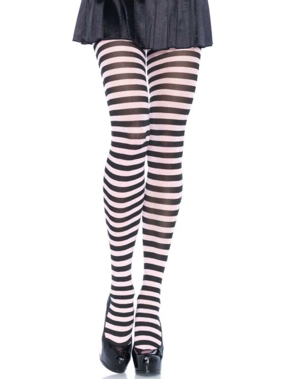 Stripete Svart og Hvit Strømpebukse - Plus Size