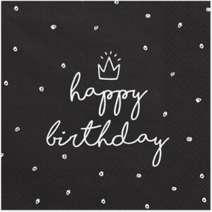 20 stk Svarte Happy Birthday Servietter 33x33 cm