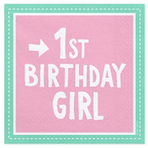 20 stk Rosa 1st Birthday Girl Servietter 33x33 cm