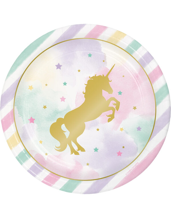 8 stk Papptallerkener 23 cm - Golden Unicorn