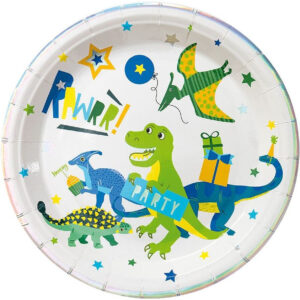 RAWRR 8 stk. Dinosaur Party Papptallerkener med Holografisk Trykk 23cm