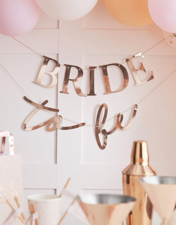 Rosegullfarget Banner "Bride to Be" 2x 1